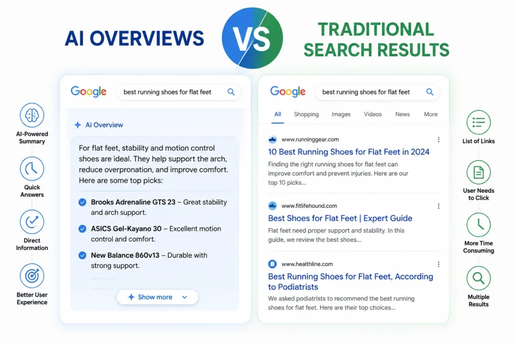 AI Overviews vs Traditional Search Results